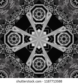 Seamless geometric pattern. Vector seamless pattern. Geometric background with rhombus, dots and nodes. Gray, black and white background. Abstract geometric pattern. Colorful texture.