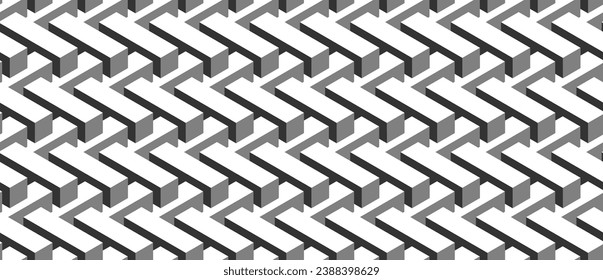 Seamless geometric pattern. Vector background made of cubes in isometry. Repeating geometric shapes in black and white.