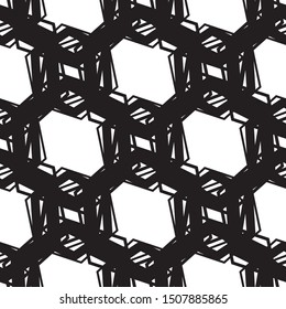 Seamless geometric pattern vector. Black and white texture. Hexagonal elements.