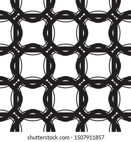 Seamless geometric pattern vector. Black and white texture. Circle and square elements.