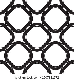 Seamless geometric pattern vector. Black and white texture. Circle and square elements.