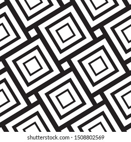 Seamless geometric pattern vector. Black and white texture. Square elements.