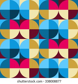 Seamless geometric pattern. Vector colorful circles. Retro look. For printing on fabric, book design, web.