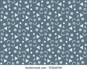 Seamless geometric pattern vector.  Design shape white gray on blue background 