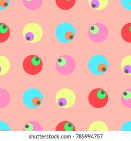 Seamless geometric pattern vector design background with fish eye looking colorful circle shapes