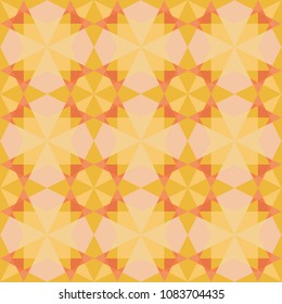 Seamless geometric pattern. Vector graphic. Yellow and orange oriental ornaments wallpaper. Simple and modern polygonal shape design. Abstract art. Decorative print on textile. Psychedelic tiles.