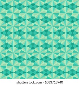 Seamless geometric pattern. Vector graphic. Green wallpaper. Simple and modern shape, flat design. Op abstract art. Decorative print. Psychedelic tiles.