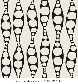 Seamless geometric pattern. Vector illustration. Waves and circles in beige and black. Graphic design element for web sites, stationary printables, fabric, scrapbooking etc.