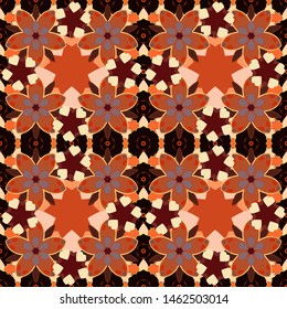 Seamless geometric pattern. Vector seamless pattern with motley gradients. Abstract geometric sketch. Geometric ornament with black, beige and orange elements.
