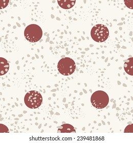 Seamless geometric pattern. Vector polka dots texture with grunge effect. Contrast ornament in trendy color Marsala