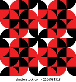 Seamless Geometric Pattern Vector.Circle And Semicircle Pattern.Abstract Background Wallpaper.Semicircle Pattern And Black And Red Circles.Geometric Illustration.Exotic Black-red Spiral Pattern.