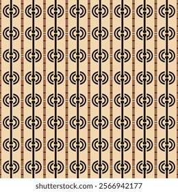 Seamless geometric pattern with vertical chain motifs, black and brown accents on a beige background, perfect for wallpapers, textiles, wrapping paper, and digital designs.