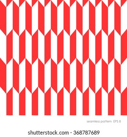 Seamless geometric pattern of vertical rectangular elements with bevelled corner. The combination of the two colors of bright red and white.