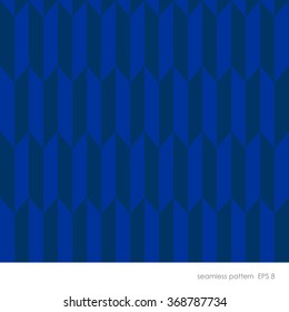 Seamless geometric pattern of vertical rectangular elements with bevelled corner. In one color scale gradient dark blue color.