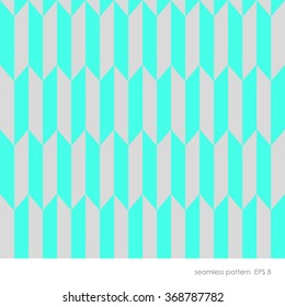 Seamless geometric pattern of vertical rectangular elements with bevelled corner. The combination of the two colors light gray and bright blue azure turquoise.
