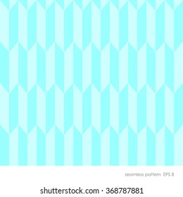 Seamless geometric pattern of vertical rectangular elements with bevelled corner. In one color scale gradient light blue azure color.