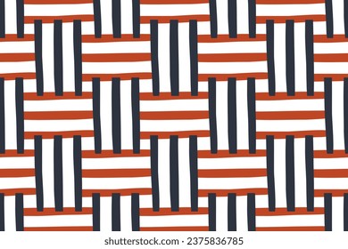 Seamless geometric pattern with vertical stripes blue red colors. Striped background. Vector illustration.