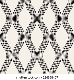 Seamless geometric pattern. Vertical wavy dotted stripes. Vector repeating texture with circles
