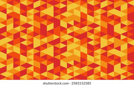 A seamless geometric pattern with vibrant red, orange, and yellow triangles. Perfect for backgrounds, textiles, packaging, and modern designs needing a bold, energetic, and dynamic look.