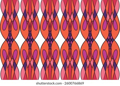 Seamless geometric pattern with vibrant red and purple hues, symmetrical abstract design for wallpapers, textiles, and modern digital backgrounds