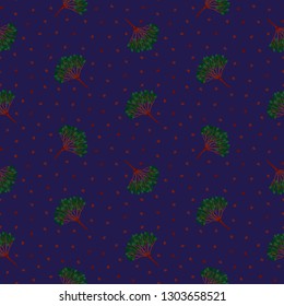 Seamless geometric pattern with viburnum berries. Green, blue, red, burgundy, maroon, dark colors. Repeat botanical pattern. Vector illustration.