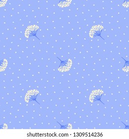 Seamless geometric pattern with viburnum berries. White, blue, azure, periwinkle, lavender, lilac color. Soft, pastel, gentle colors. Repeat delicate botanical pattern. Vector illustration.