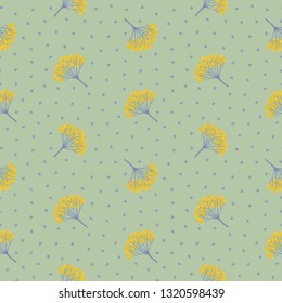 Seamless geometric pattern with viburnum berries. Yellow, violet, beige, light pastel grey green color. Gentle, pastel, pale, soft colors. Repeat pastel botanical pattern. Vector illustration.