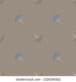 Seamless geometric pattern with viburnum berries. Green, blue, beige, brown, grey, gray, khaki colors. Neutral, muted earthy, pale, dirty, dusty colors. Repeat botanical pattern. Vector illustration.