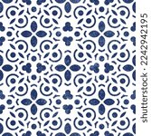 Seamless geometric pattern. Vintage texture. Blue and white floor tiles. Vector illustration.
