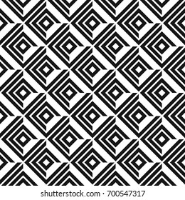 Seamless geometric pattern with volume rhombus. Black and white vector.