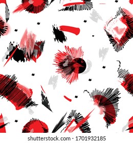 Nahtlose geometrische Muster für Tapeten und Textilien. schwarz-weißer Hintergrund. Abstraktion mit Dreieck, Kreis und Rhombus. Aquarellpinsel