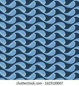 Seamless geometric pattern with water drops. Vector texture on a blue background. Textiles, wrapping paper, wallpapers, backgrounds.