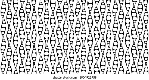 Seamless geometric pattern. Waves and circles in black and white. Vector illustration