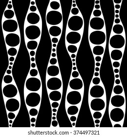 Seamless geometric pattern. Waves and circles in black and white. Graphic design element for web sites, stationary printables, fabric, scrapbooking etc.
