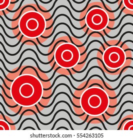 Seamless geometric pattern with wavy line. Vector art.