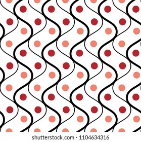 Seamless geometric pattern with wavy lines and circles. Vector art.