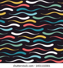 Seamless geometric pattern with wavy lines. Decorative abstract background with drops in positive colors