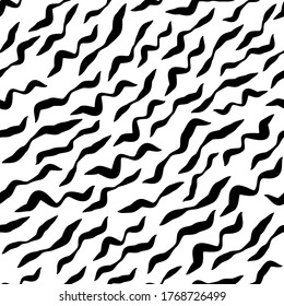 Seamless geometric pattern with wavy lines. Decorative abstract background in dark colors. Black and white stripes