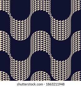 Seamless geometric pattern. Wavy lines. Blue background.