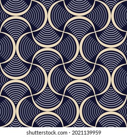 Seamless geometric pattern. Wavy lines. Blue background.