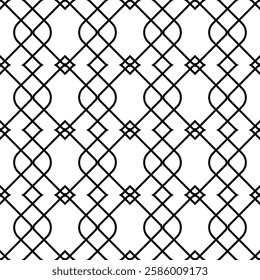 Seamless geometric pattern with wavy lines and squares. Vector graphics.