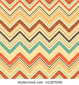Seamless geometric pattern. Wavy print. Horizontal lines, zigzag. Ethnic and tribal motifs. Vector illustration.