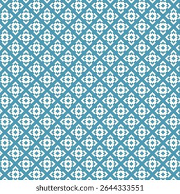 Seamless geometric pattern with white diamond shapes on blue background, abstract vector design for textiles, wallpapers, and wrapping
