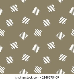 Seamless geometric pattern with white elements against a khaki background. vector illustration