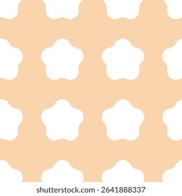 Seamless geometric pattern with white five-petal floral shapes on light orange background.
