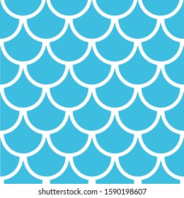 Seamless geometric pattern with white lines on blue background.Fish scale.