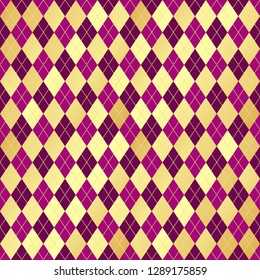 Seamless geometric pattern wiith gradient golden and pink and purple rhombuses, vector eps 8