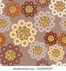Seamless geometric pattern with wreaths of flowers. Vector graphics.