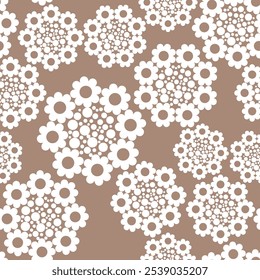 Seamless geometric pattern with wreaths of flowers. Vector graphics.
