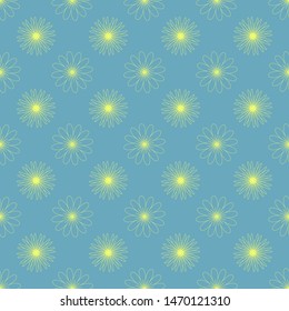 
seamless geometric pattern with yellow flowers on a blue background